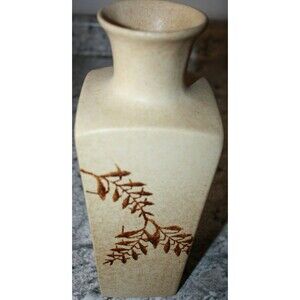 Vintage Glazed Stoneware Flower Vase Earth Tones With Leaves